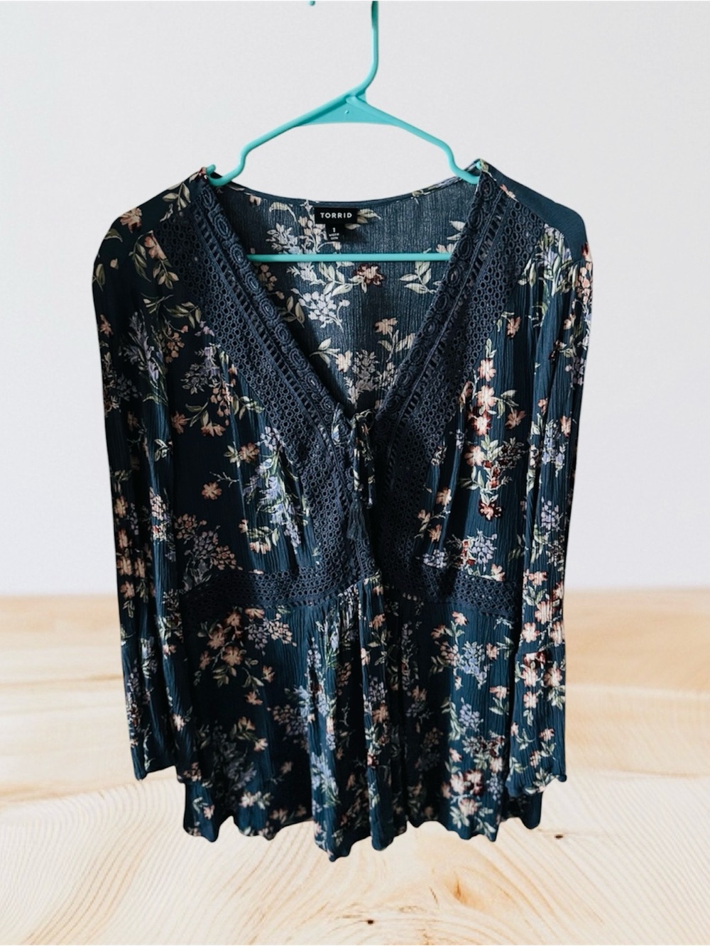 torrid Navy Floral V-Neck Lace-Trim Tunic